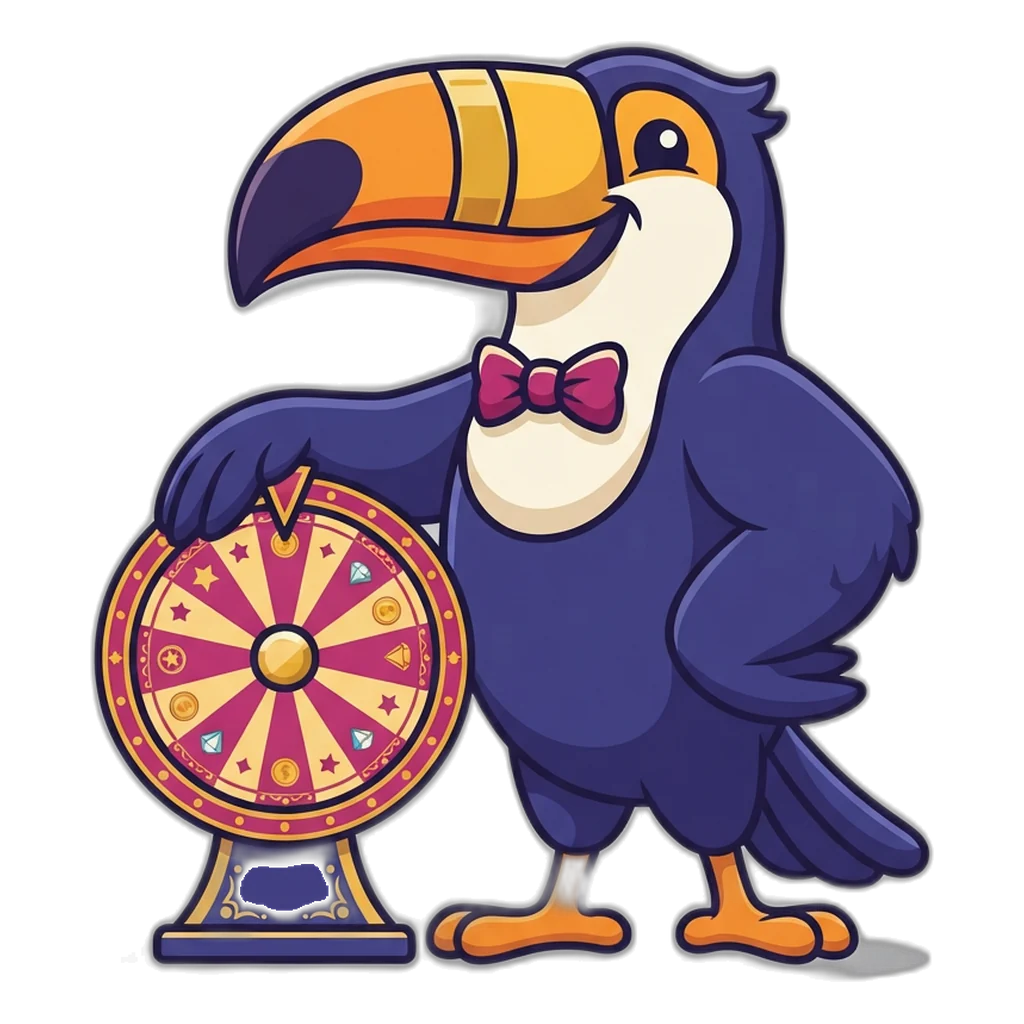 A mascot resting a hand on the Lucky 9 wheel